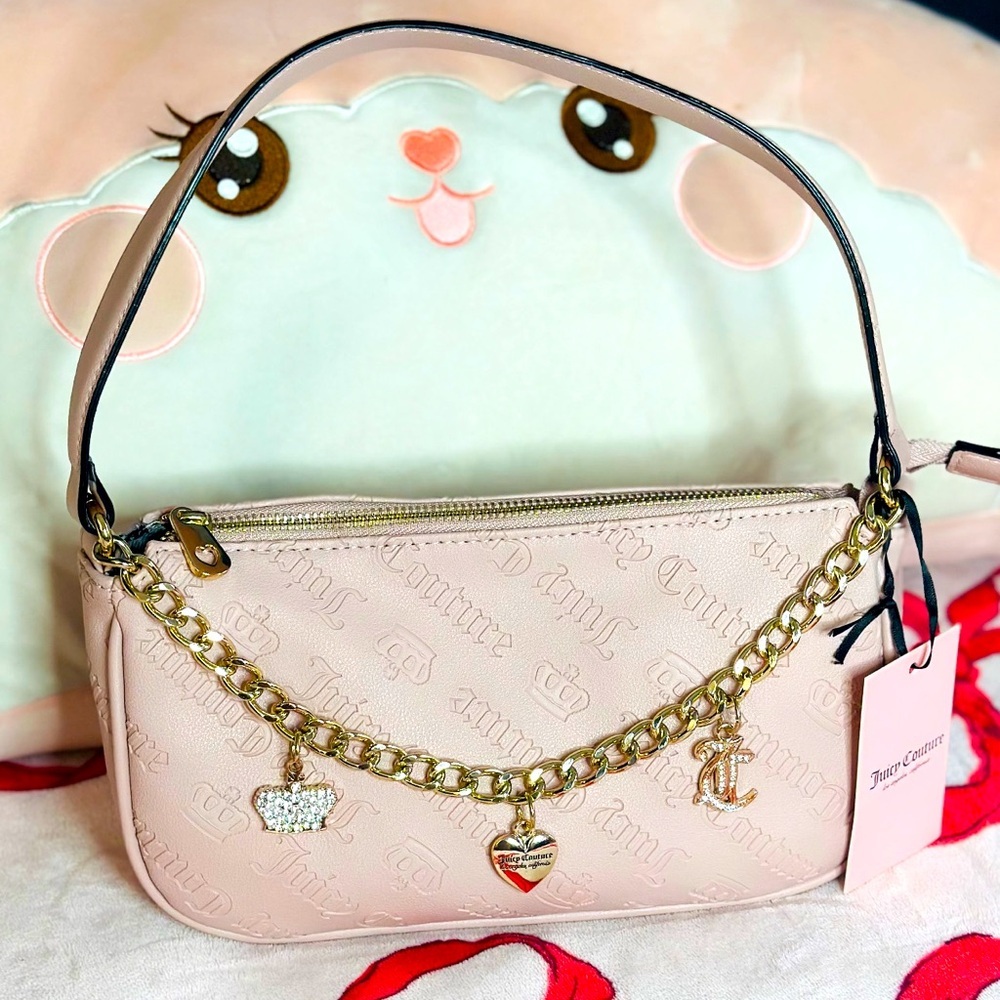Juicy Couture Not Your Babe Shoulder Bag Pure Dusty Blush & Charms y2k